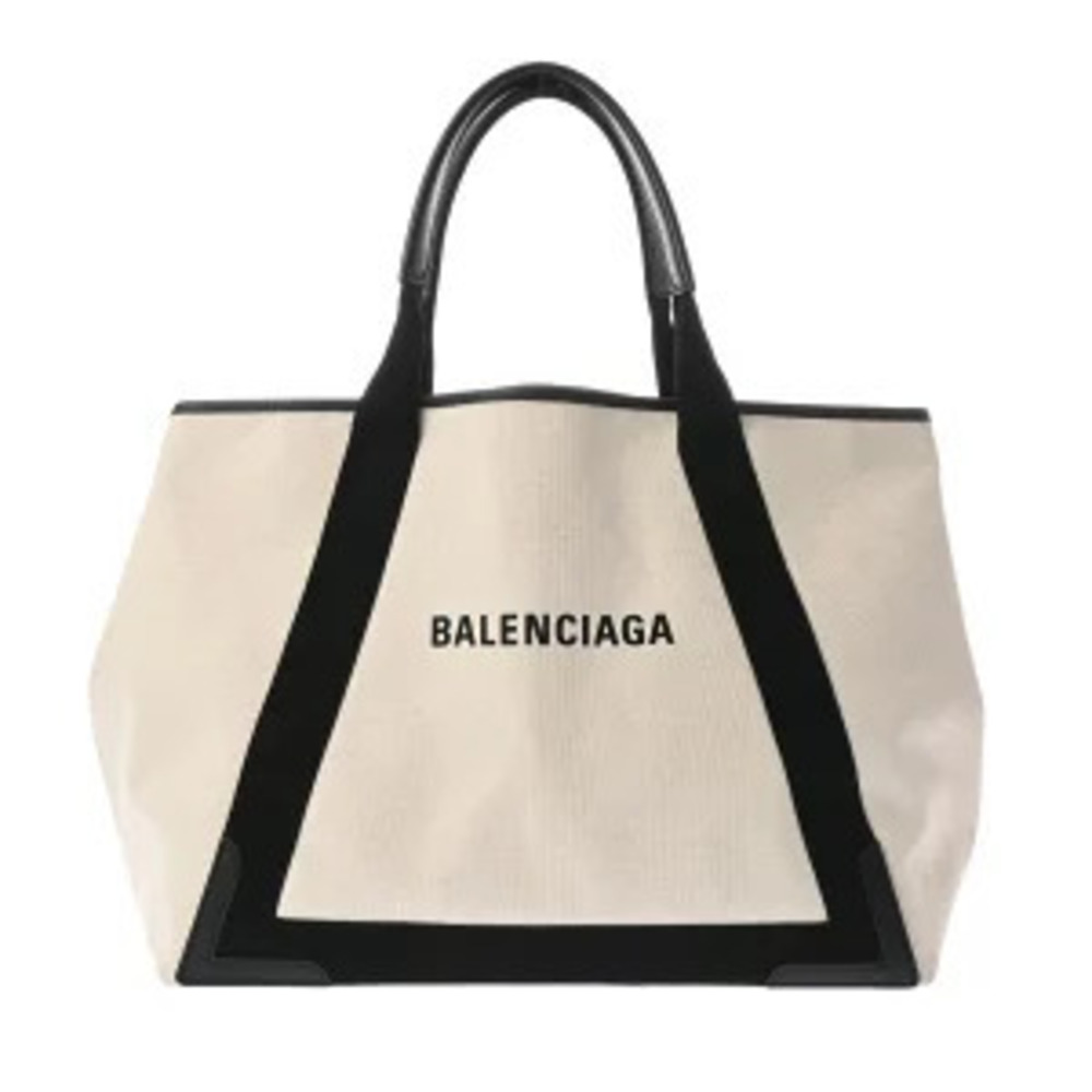 Balenciaga Navy Blue Cabas White Black Canvas Leather Handbag - Picture 1 of 9